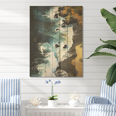 Reproduction aérienne jaune de sable tropical - plage sur bois