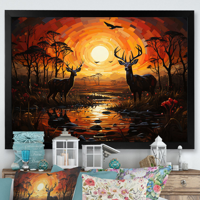 Cerf vibrant Afrique I sur toile, H 12 po x l 20 po x P 1 po, Cadre photo noir