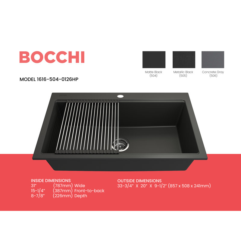 Baveno Lux 33'' L Double Basin Kitchen Sink, Matte Black