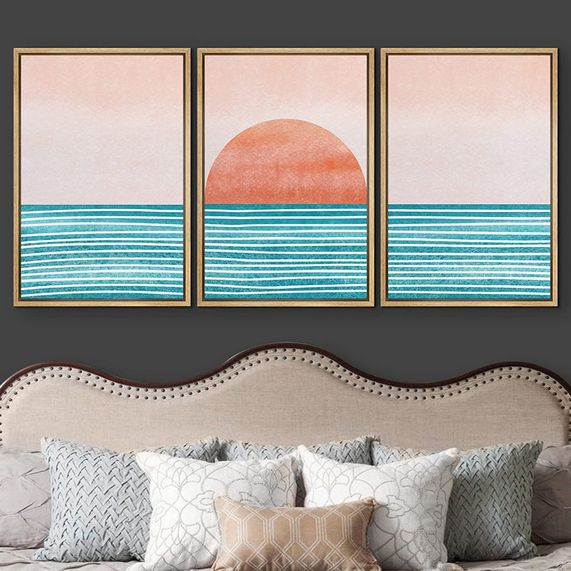 3 pièces d'art audacieux, H 36 po x l 72 po, Toile avec cadre naturel