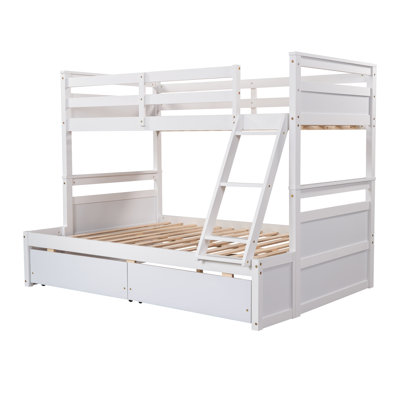 Lit simple superposé simple au-dessus de double 78,8 x 57,2 x 61,3 pouces lit en bois de pin massif blanc avec tiroirs de rangement sous le lit