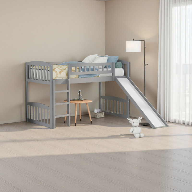 Lit mezzanine simple avec glissoire et échelle, Gris
