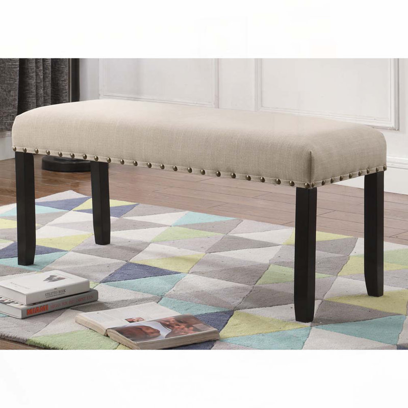 Fabric Dining Bench with Nailhead Trim, Beige