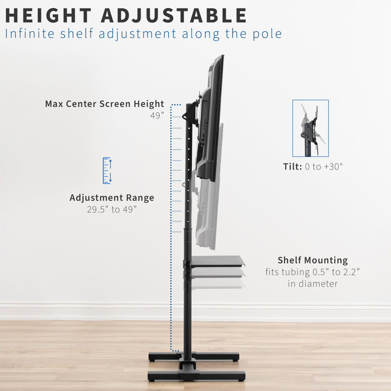 Black Adjustable TV Floor Stand with Storage Shelf, 13" to 50"