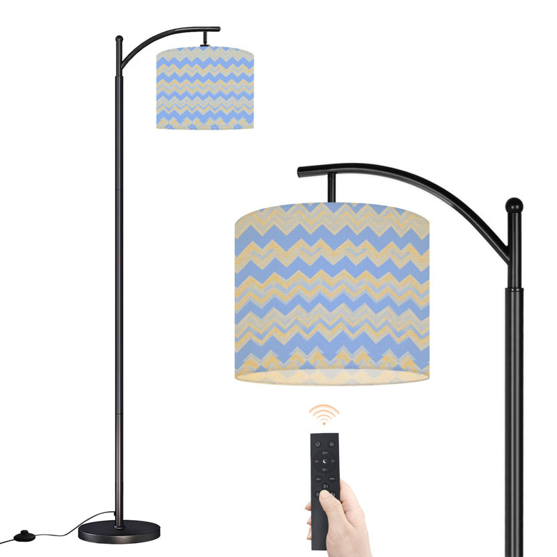 Arc Floor Lamp Zigzag Gold Brush Texture Soft Blue Floor Lamps with Remote LED Lights Adjustable Lamp Shades Tall Standing Lamps for Reading Office Living Room