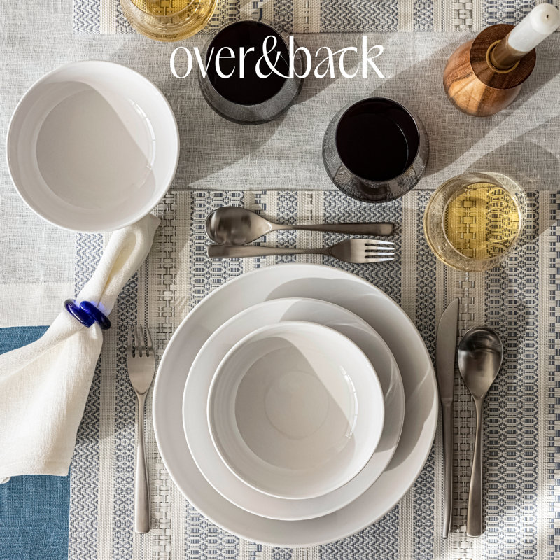 over&back Coupe 12-Piece Glossy White Hand-Finished Porcelain Dinnerware Set