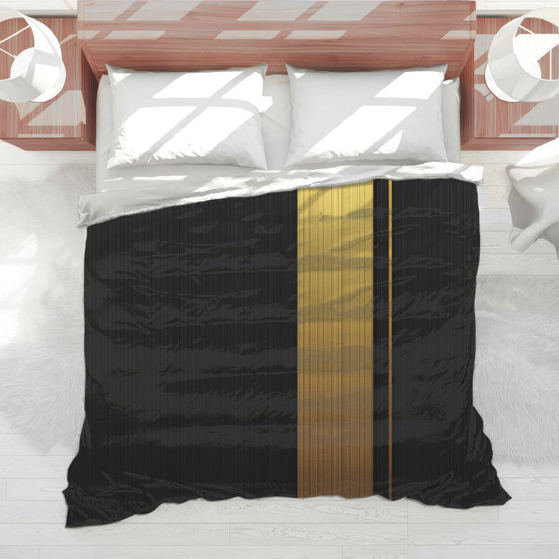 Black Gold Vertical Stripes Comforter, Twin Extra Long