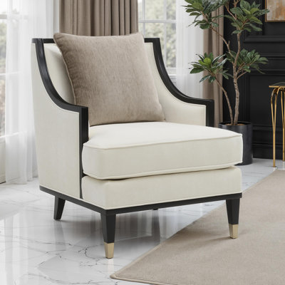 Traditional Style 1pc Chair Curved Arms Half Moon Cut Gold Capped Front Legs White Finish Primary Living Room
