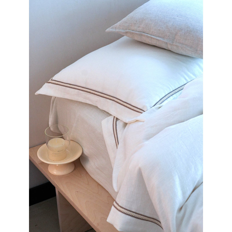 Ensemble de housse de couette en lin Manjusaka Tencel avec taie d'oreiller - Qualité supérieure et naturel, Blanc