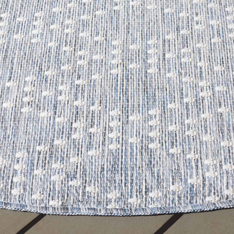Herdon 850 Polypropylene/Polyester Geometric Indoor/Outdoor Rug in Blue/Gray, Round 6'7"