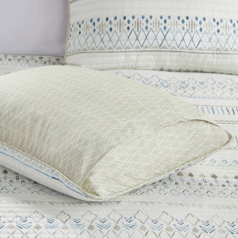 Ensemble de courtepointe réversible imprimé en seersucker 3 pièces, taupe, grand lit/queen, Full/Queen Quilt + 2 Shams