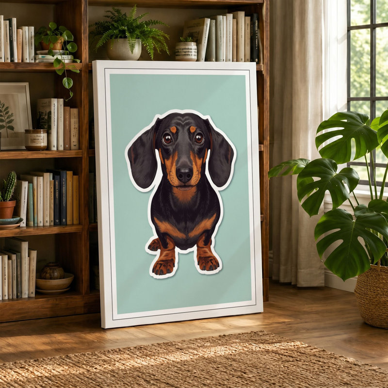 Dachshund Portrait Modern - Wrapped Canvas, 36x24 - 91.4 x 61.0 cm, Cream Border