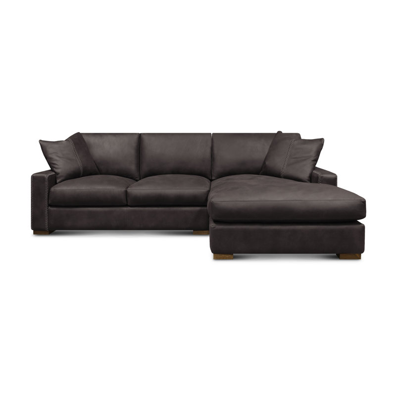 Urban Cowboy 114" Wide Genuine Leather Sofa & Chaise, Mahogany Coyote Genuine Leather, Right Hand Facing