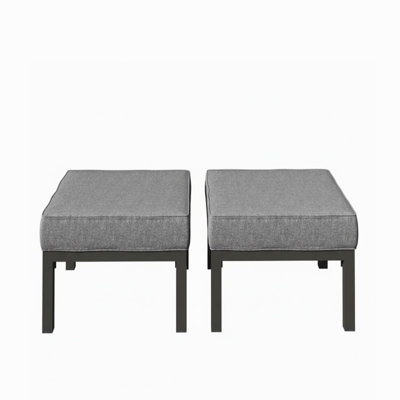 Set Of 2 24" Aluminum Patio Ottomans With Dark Gray Cushions, All-Weather Footrests