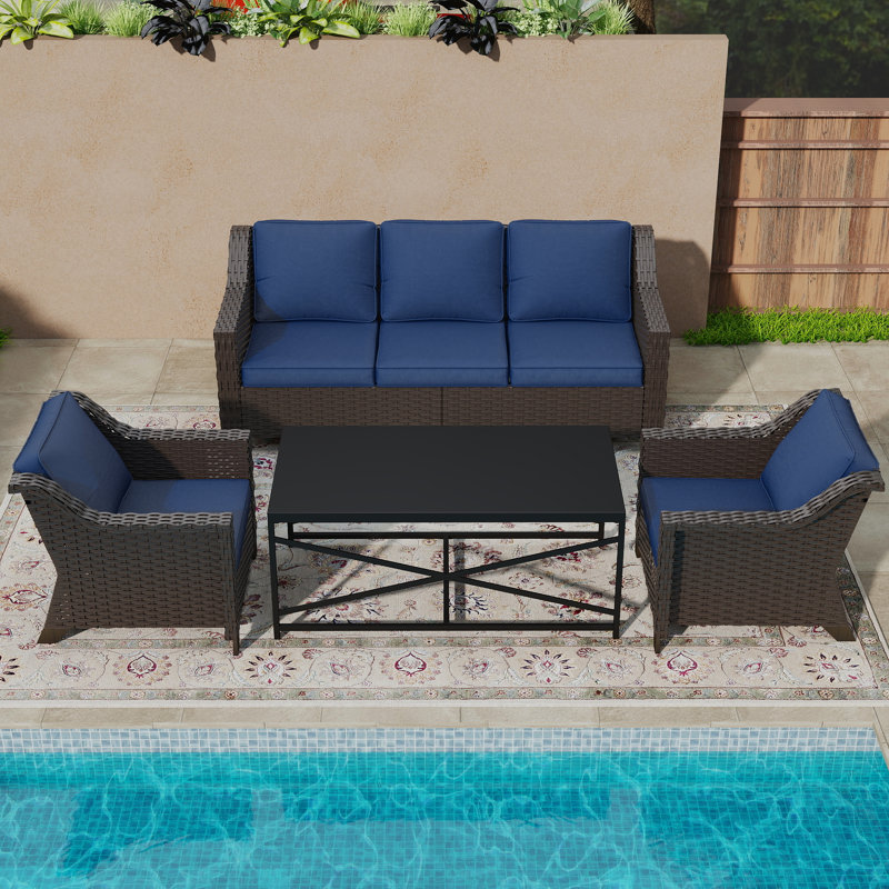5-Person Durable PE Rattan Outdoor Conversation Set, Blue