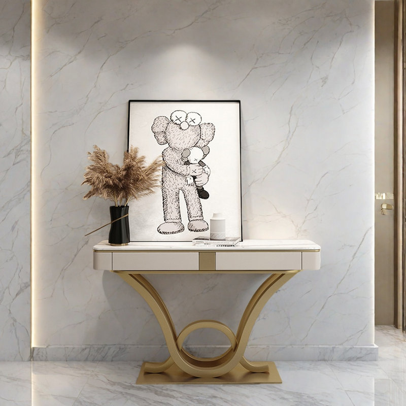 Italian  Luxury  Console Table, 33.5" H x 39.4" W x 13.8" D, Gold