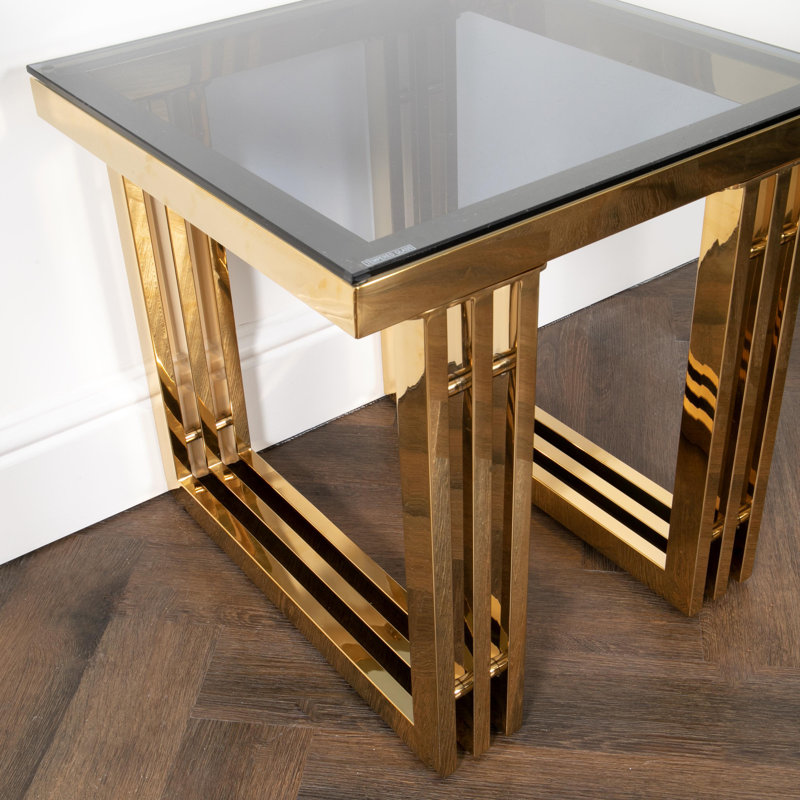 Paulette Glass Top End Table, Gold