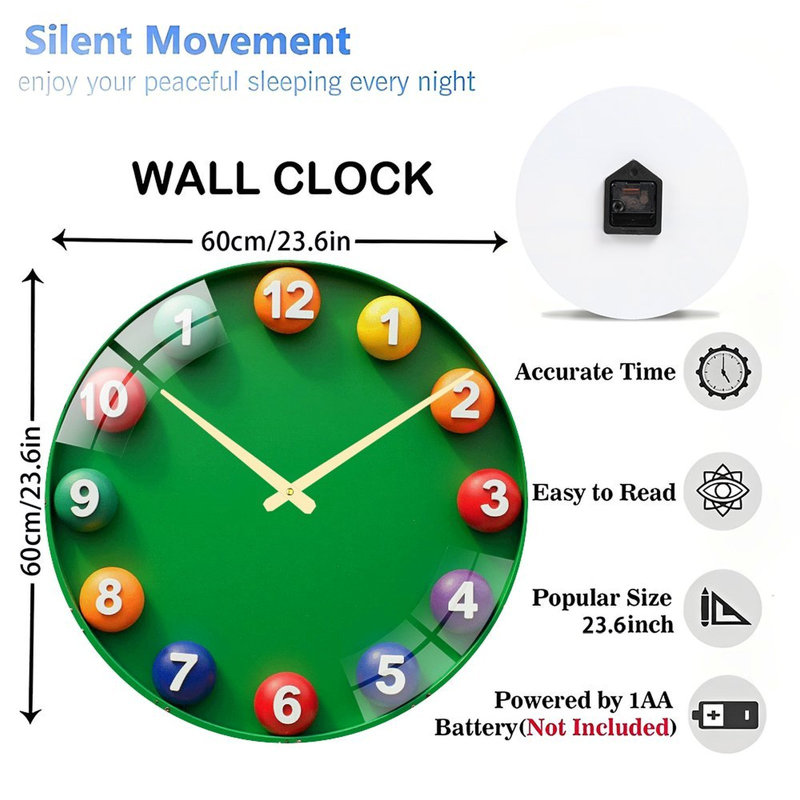 Horloge murale éducative colorée et numérotée - Horloge murale moderne en verre de 61 cm (24 po)