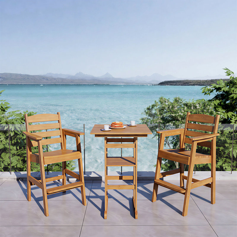 Ensemble de 2 et 1 tabouret de bar haut de gamme, ensemble de bar pour le jardin, le balcon et la cour intérieure, brun