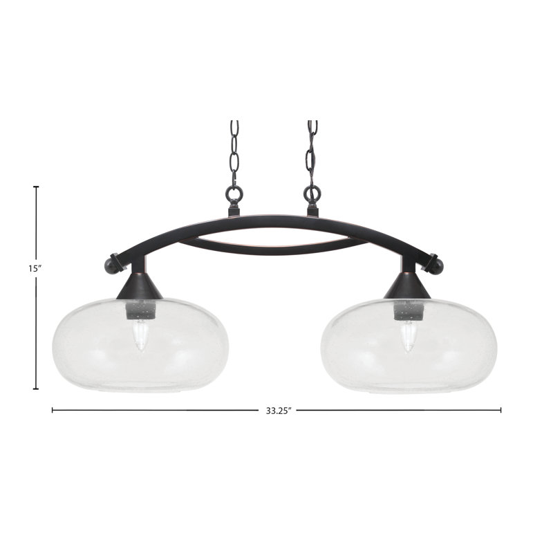 Bow 2 Light Island Light With Glass, Clear, Copper/Black