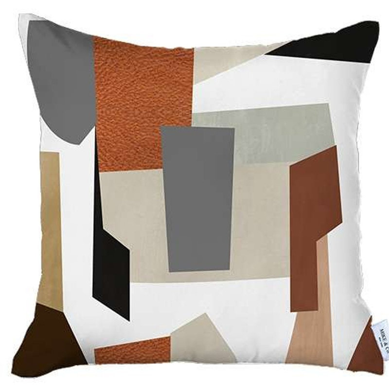 18" x 18" Orange and Ivory Geometric Polyester Zippered Pillow Cover