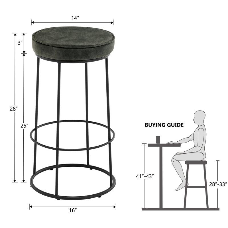 Mccree Upholstered Counter Stool with Metal Frame, Green