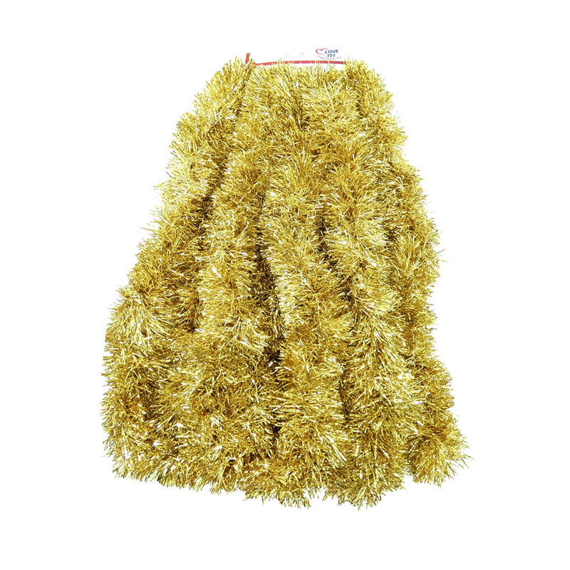 Gold Extra Fluffy Outdoor Christmas Tinsel Garland, 25 ft