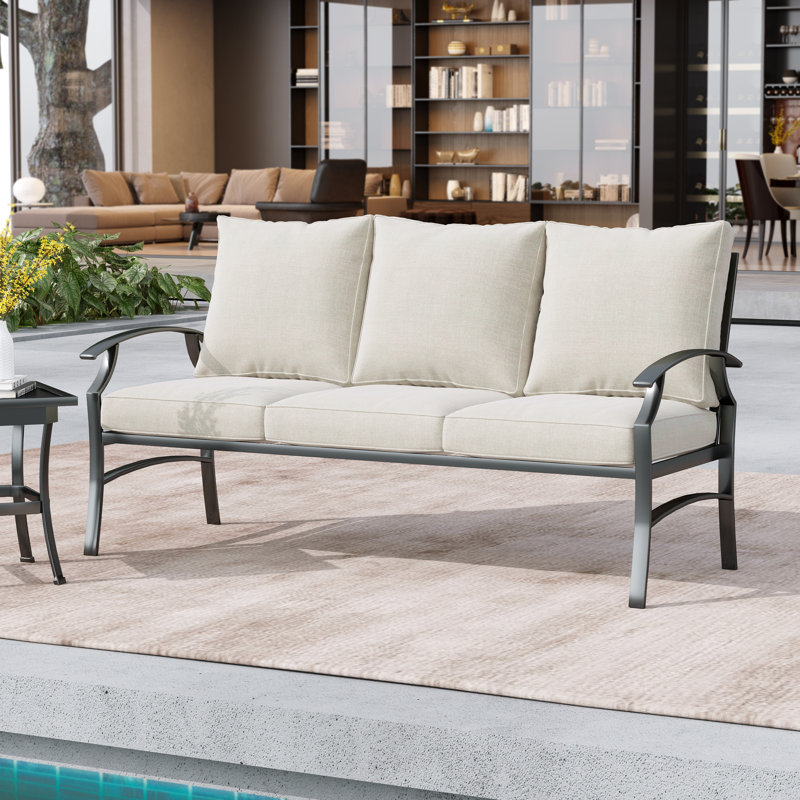 Nickita Metal 3-person Patio Outdoor Sofa With Cushions, Beige