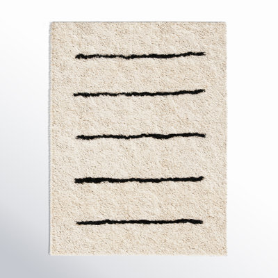 Mayer Striped Hand Knotted Wool Ivory/Black Area Rug