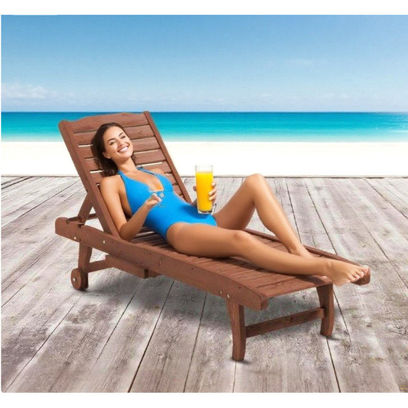 Chaise longue d'extérieur en bois, Brun