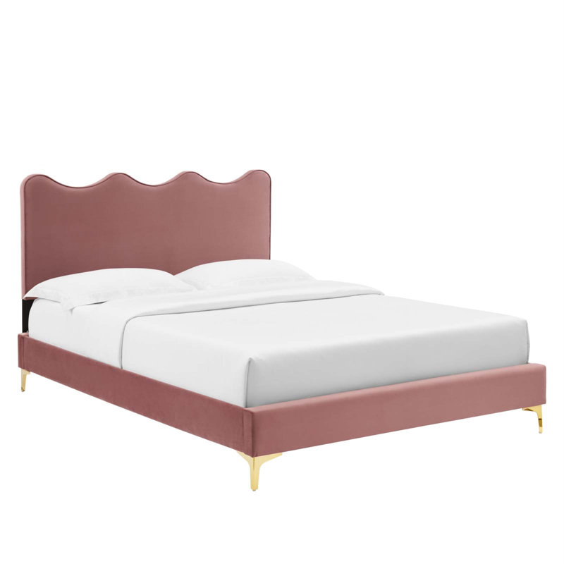 Modway Current Performance Velvet Platform Bed, Twin, Dusty Rose