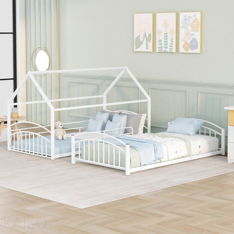 Lit superposé simple en métal avec glissade, lit pour enfant, blanc, Blanc