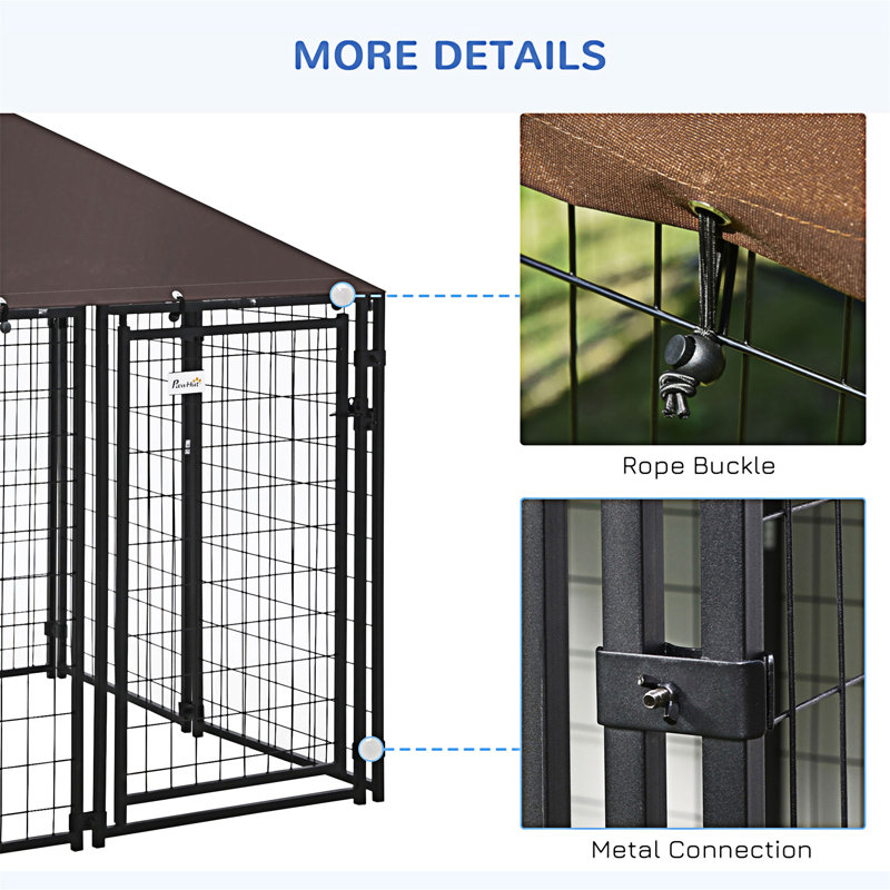 5' x 5' Black Steel Outdoor Dog Kennel with Roof