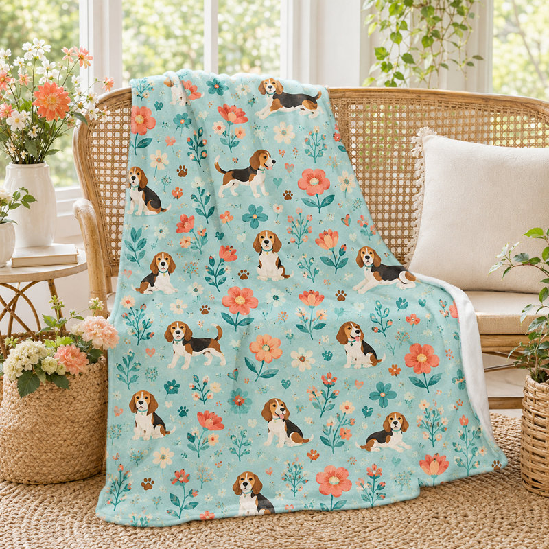 Couverture à motif floral Beagle, L 80 po x l 60 po
