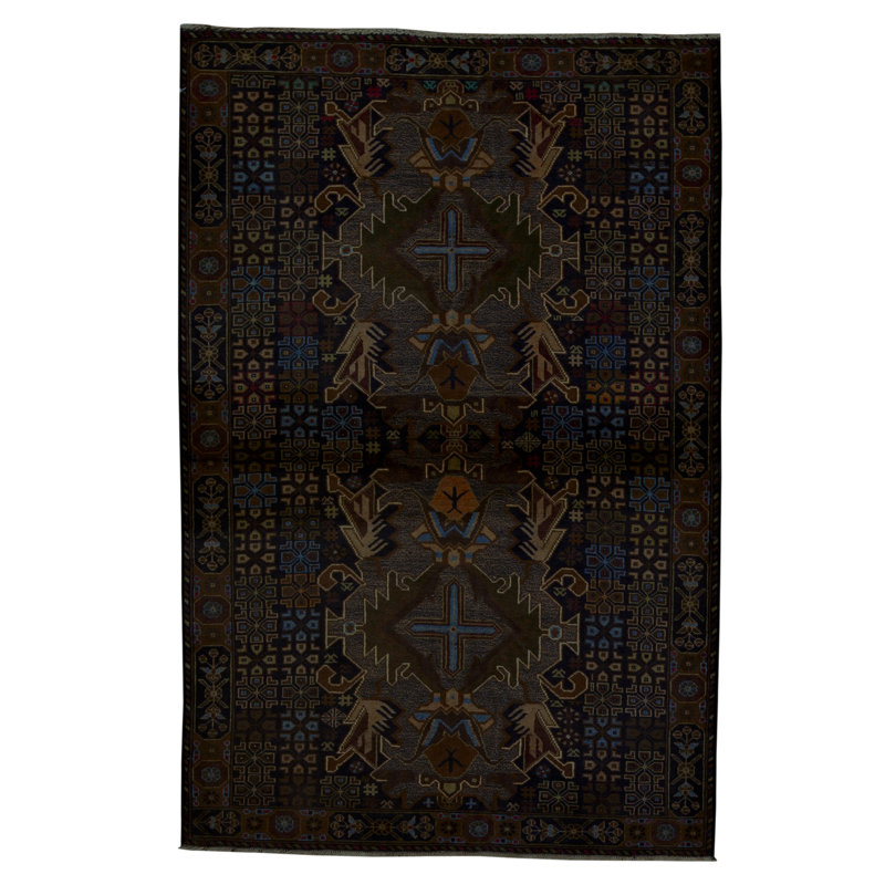 Hand-Knotted High-Quality Dark Brown/Blue/Yellow Area Rug