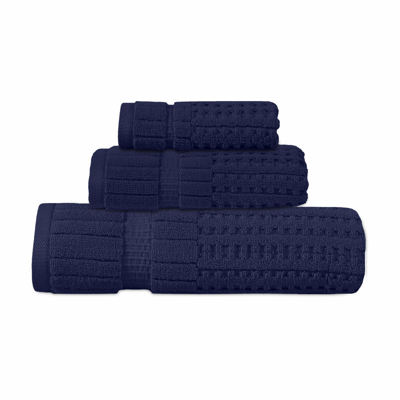 Willow 3 Pieces Towel Set – 100% Combed Cotton, Premium Quality 630 GSM, Navy, Ultra-Soft & Highly Absorbent (1 Bath, 1 Hand, 1 Wash Towels set)
