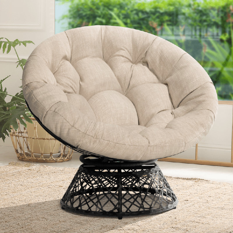 Ariyelle Swivel Papasan Accent Chair with Extra Thick Cushion for Ultimate Comfort, Black, Beige 100% Polyester