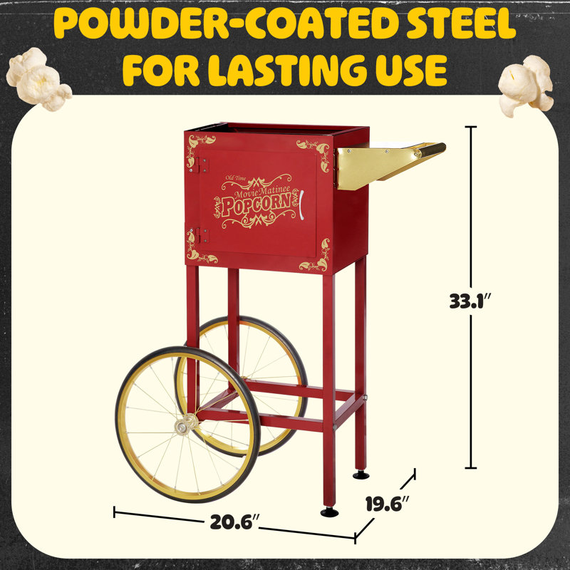 Popcorn Cart - Matinee Replacement Stand for 8-Ounce Poppers with Shelf, Push Handle, and Bicycle-Style Wheels by Great Northern Popcorn (Red)
