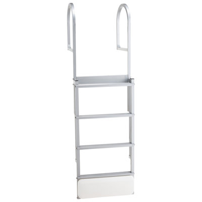 Retractable Dock Ladder, 4 Steps, Aluminum Alloy Pontoon Boat Swim Ladder with Auto-Lift Float, Non-Slip Wide Steps, 500 lbs Weight Capacity, Adjustable Height, for Lake Pool Marine Boarding