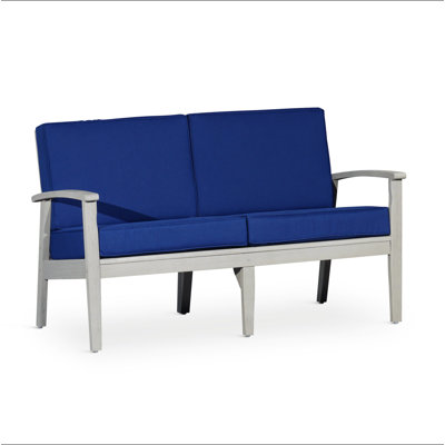 Eucalyptus Loveseat With Cushions, Driftwood, Navy Cushions