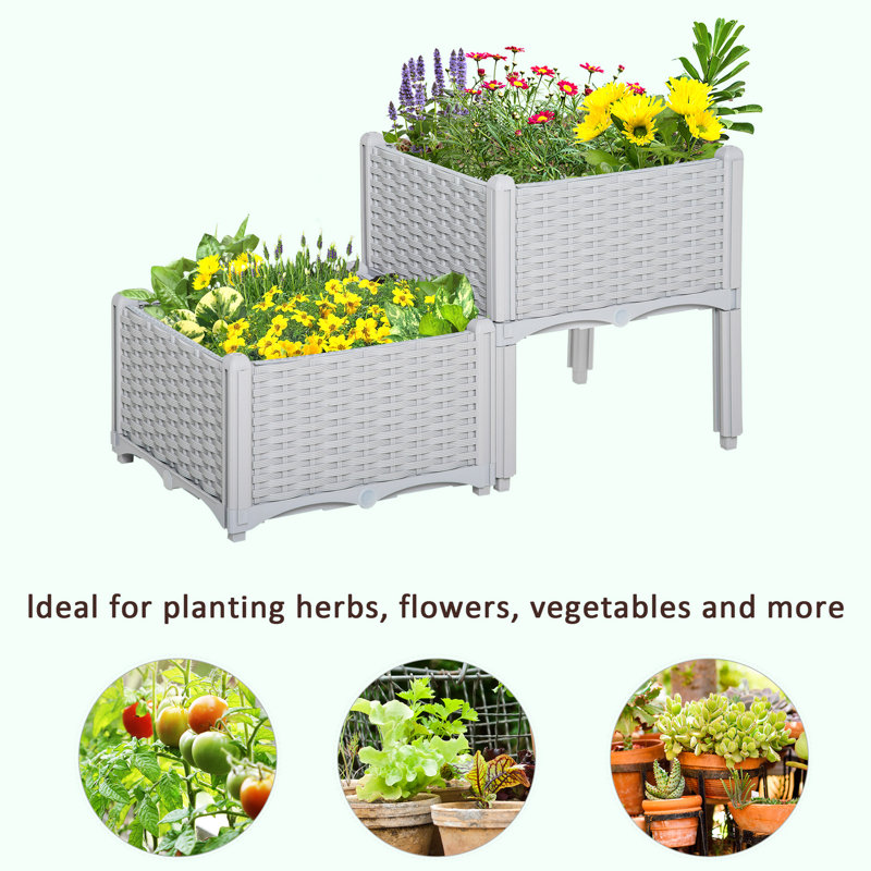 Raised Garden Bed With Legs, Self-Watering Gray Planter For Flower, Herb & Veggie Gardens. Made Of Strong Polypropylene. Lightweight And Easy To Shift. Self-Draining Plant Health. Modular Versatile