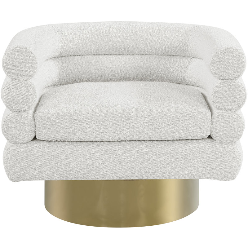 Tessa 33.5" W Boucle Swivel Barrel Chair, Cream Boucle Fabric