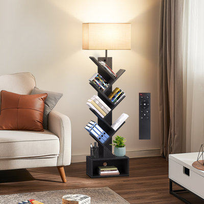 Sindel 58" Bookcase With Remote Control And Tree Floor Lamp