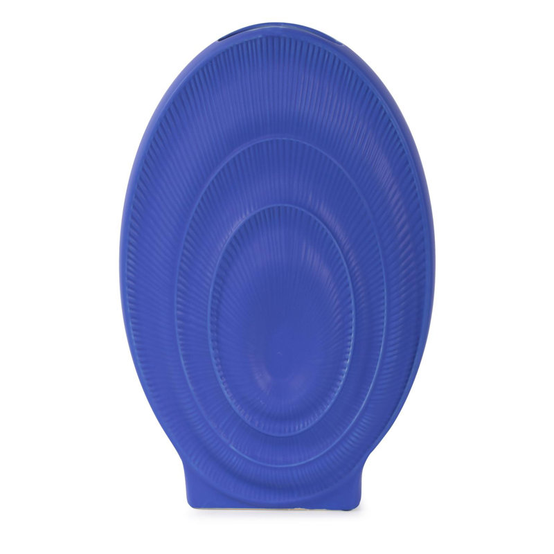 Kymya Radiant Blue Ribbed Ceramic Vase, 15" H x 9.5" W x 2.75" D