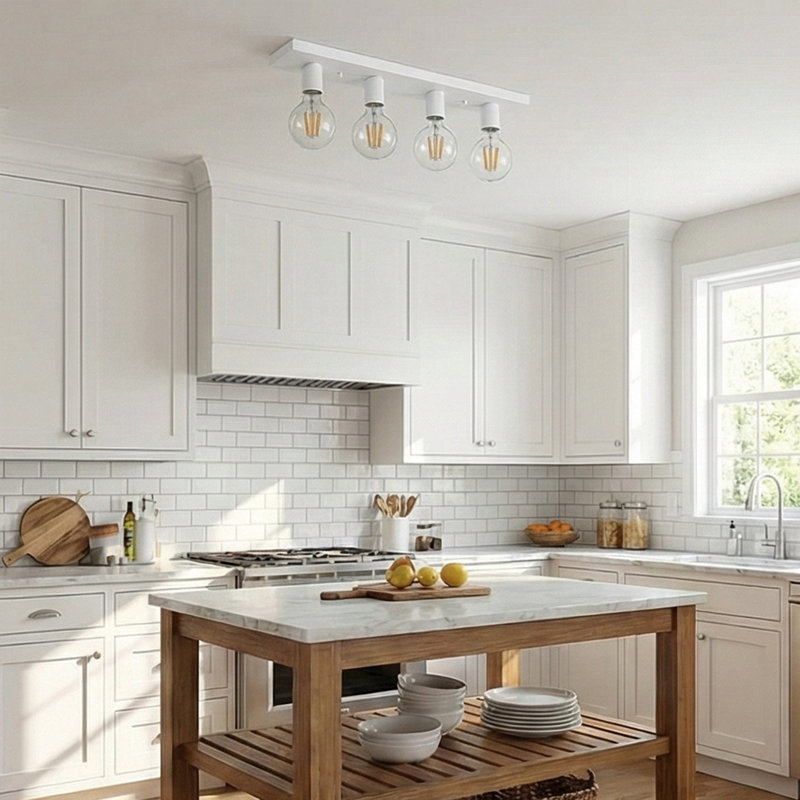 4 Lights Metal Body Semi Flush Mount, White