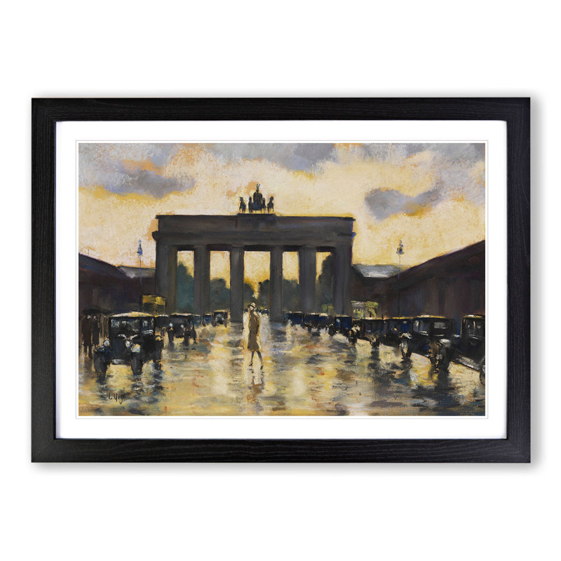 Brandenburg Gate by Lesser Ury - Picture Frame Painting, Black, 36cm H x 48cm W x 2cm D