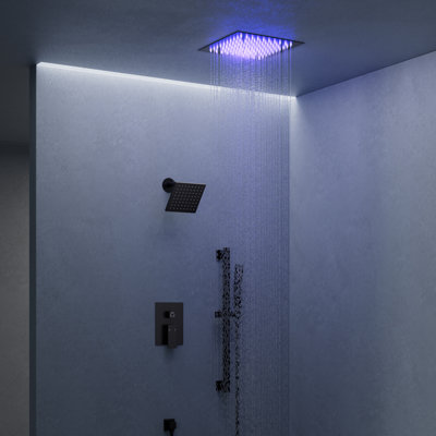 Système de robinet de douche à DEL, pomme de douche double 12 po et 6 po avec valve brute
