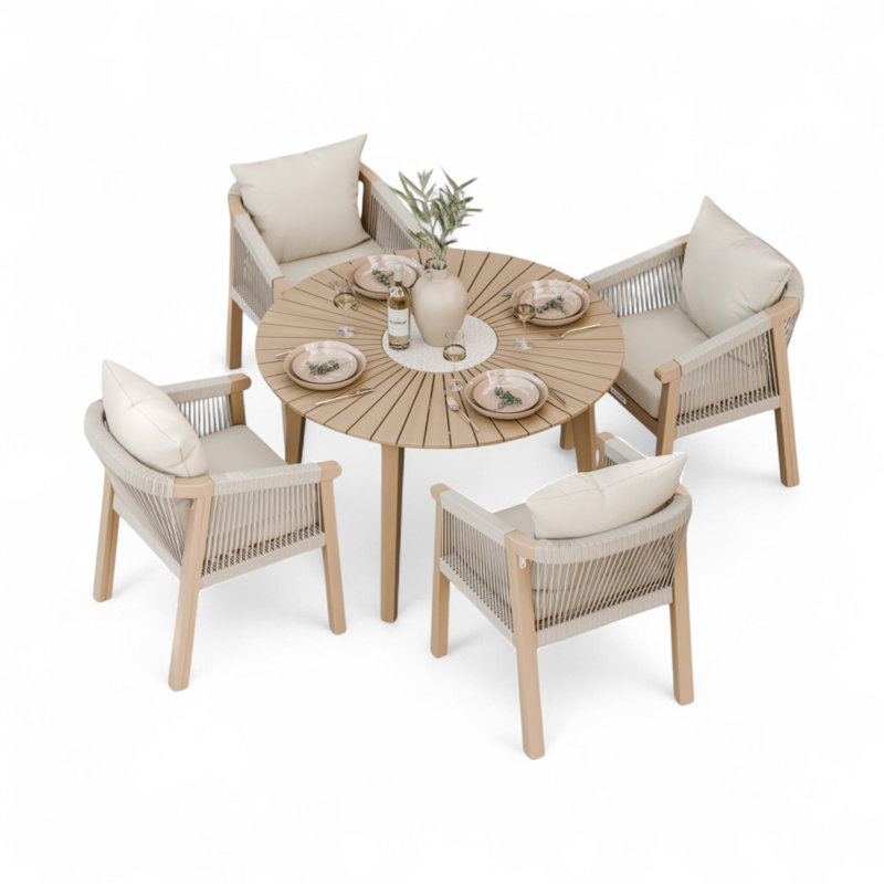 Roma 4 Seater Rope Dining Set, Beige
