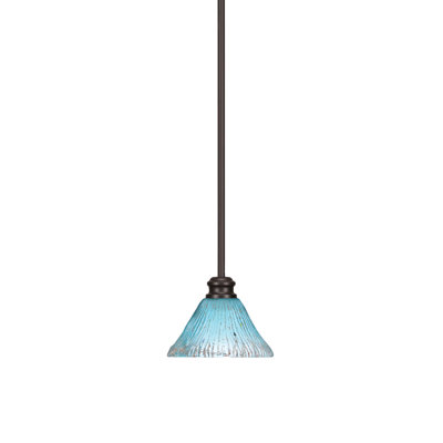 Edge Stem Hung Mini Pendant With 7" Teal Crystal Glass