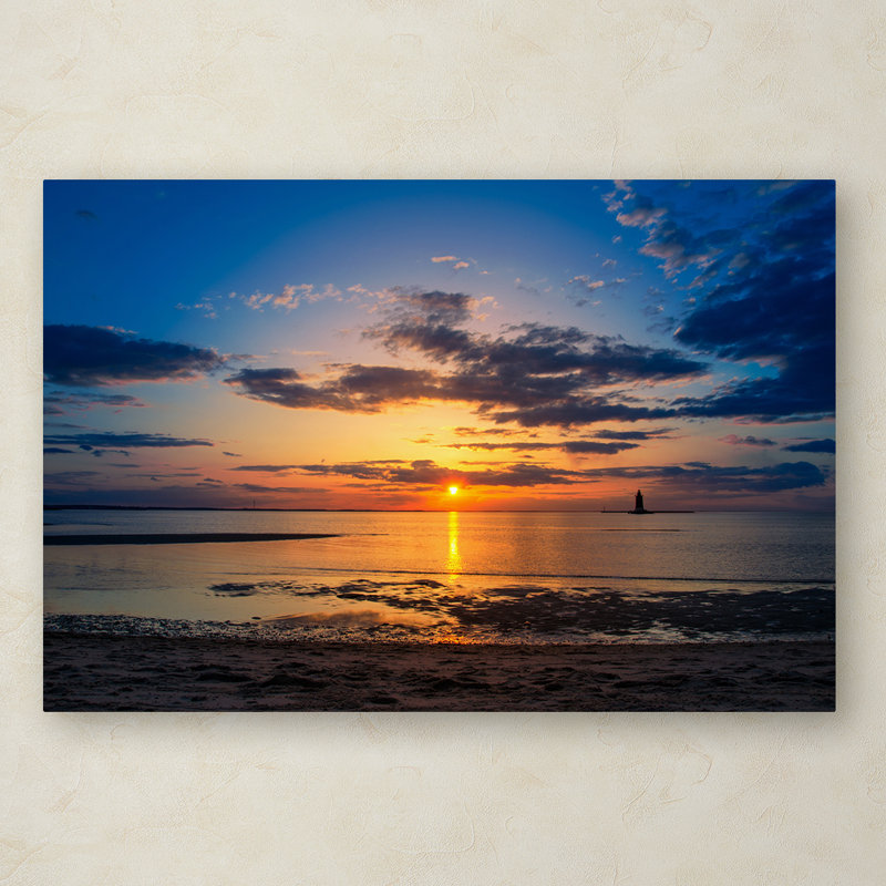 « coucher de soleil breakwater phare », reproduction de photo sur toile tendue, H 16 po x l 24 po x P 2 po